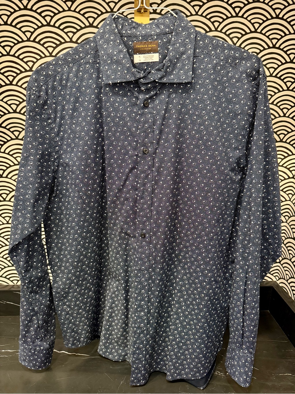 Thomas Dean Black Micro-Print Button-Up Shirt